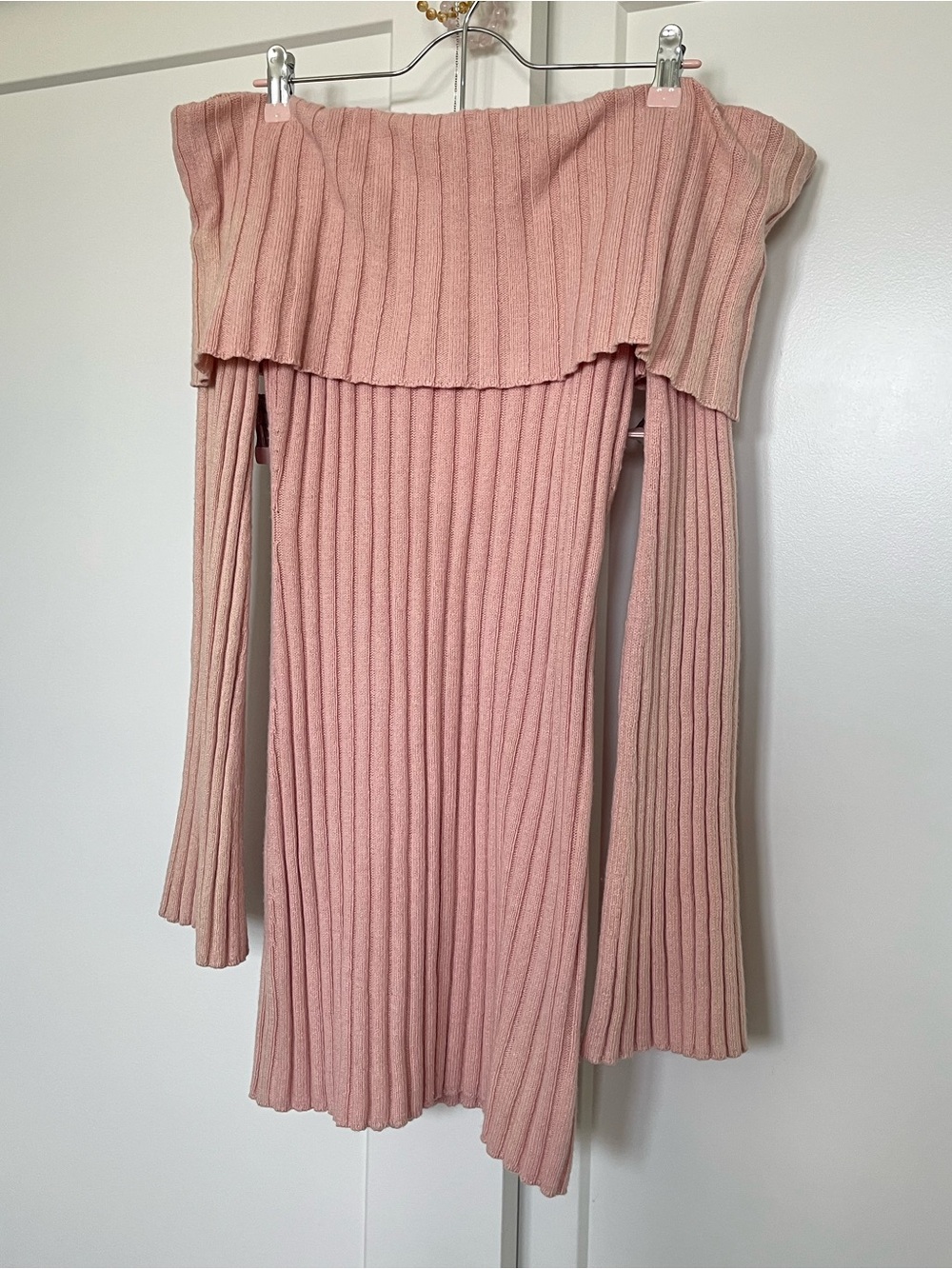 NWT reformation Lacey pink cashmere Off-the-Shoulder Ribbed Knit Mini Dress